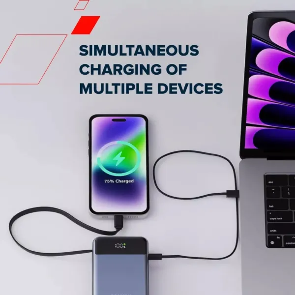 Аккумулятор внешний Power Bank 20000 mAh OnPower 600 built-in cable PD 65W серый Canyon (CNS-CPB600DG) - Фото 7