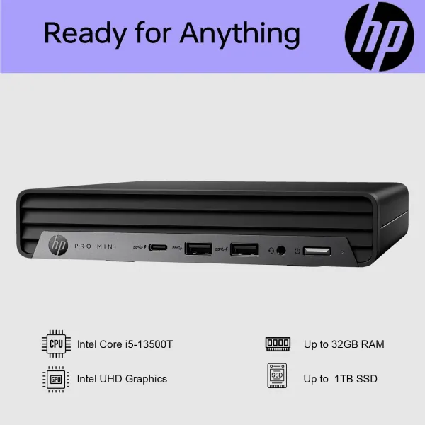 Комп'ютер персональний неттоп Pro 400-G9 Mini, Intel i3-13100T, 8GB, F512GB, UMA, WiFi, кл+м, 3р, Win11P HP (884V0EA) - Фото 2