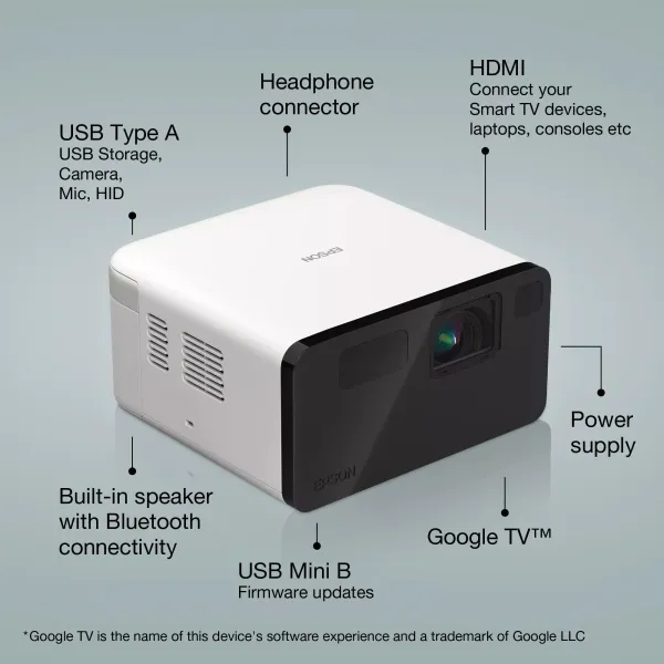 Проектор EF-21W FHD, 1000 lm, LASER, 1, Google TV, Diamond White Epson (V11HB35040) - Фото 1