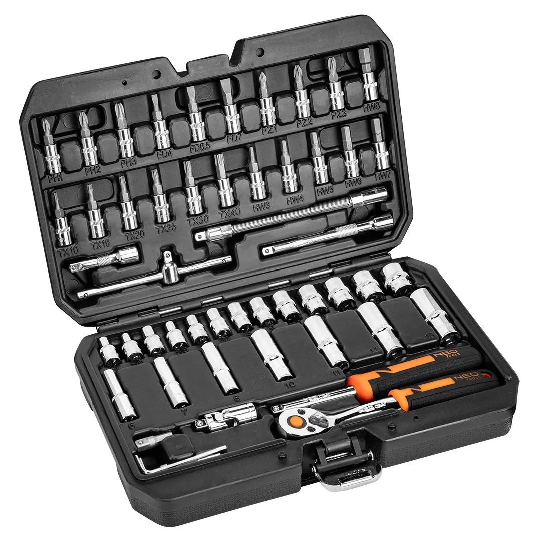 Набір торцевих головок 73шт, 1/2", 1/4", CrV, кейс Neo Tools (10-054) Набір торцевих головок 73шт, 1/2", 1/4", CrV, кейс Neo Tools (10-054)