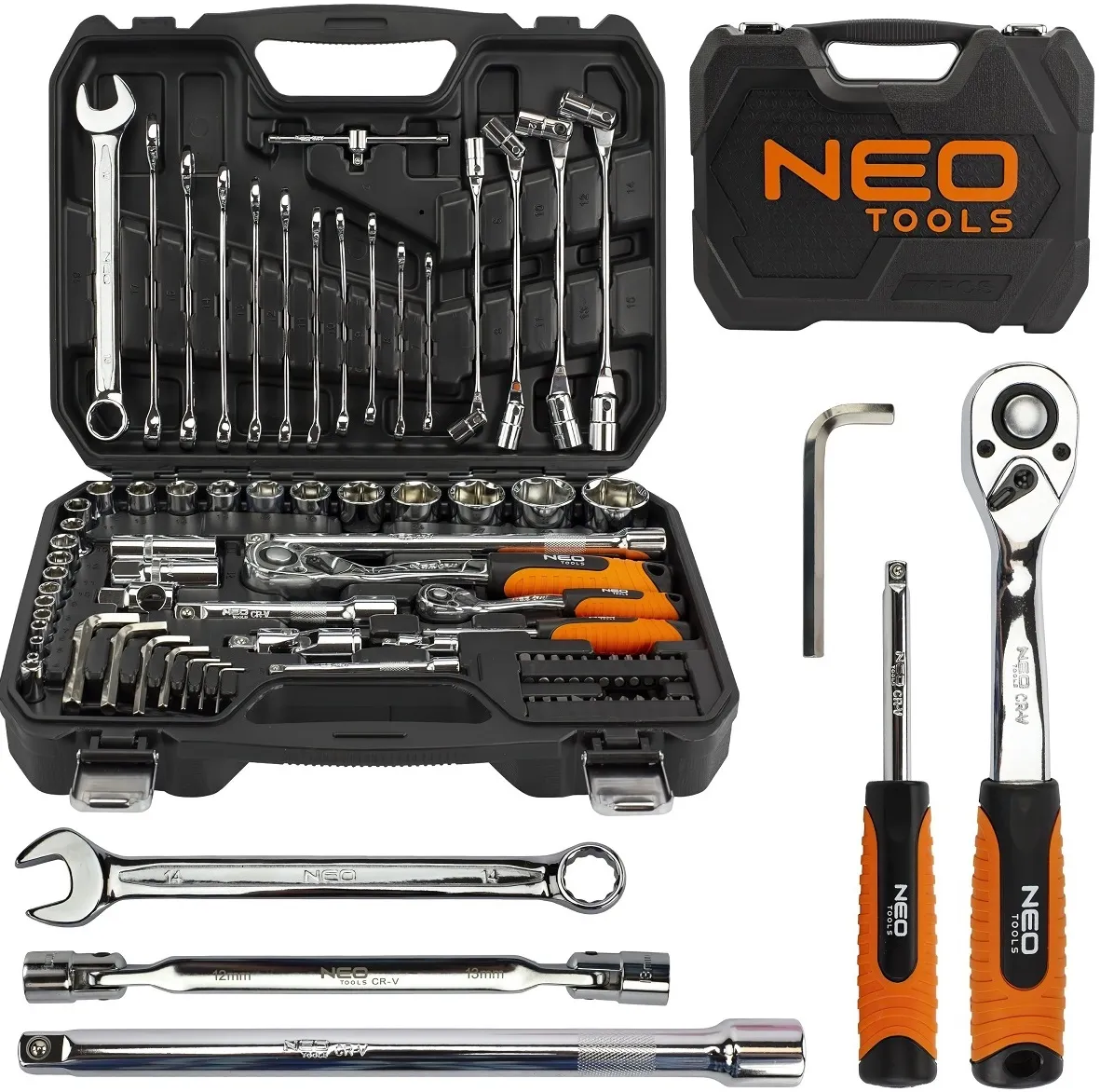 Набір інструменту 1/2", 1/4", CrV, 77 од Neo Tools (08-915) - Фото 2