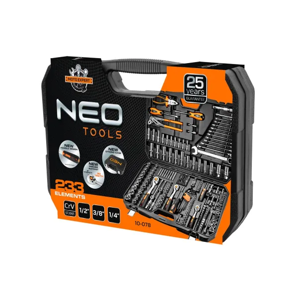 Набор инструмента 233шт, 1/2", 1/4", 3/8", CrV, кейс Neo Tools (10-078) - Фото 14