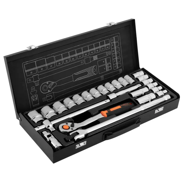 Набор торцевых головок, 25шт, 1/2", CrV, металлический кейс Neo Tools (10-036)