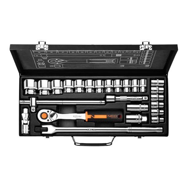 Набор торцевых головок, 25шт, 1/2", CrV, металлический кейс Neo Tools (10-036) - Фото 4