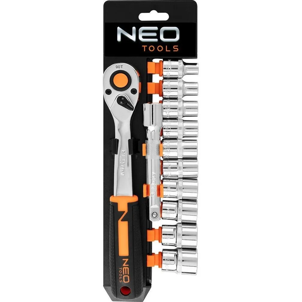 Набір торцевих головок 12шт, 1/2", тріскачка 90 зубців, CrV Neo Tools (10-030N) Набір торцевих головок 12шт, 1/2", тріскачка 90 зубців, CrV Neo Tools (10-030N)