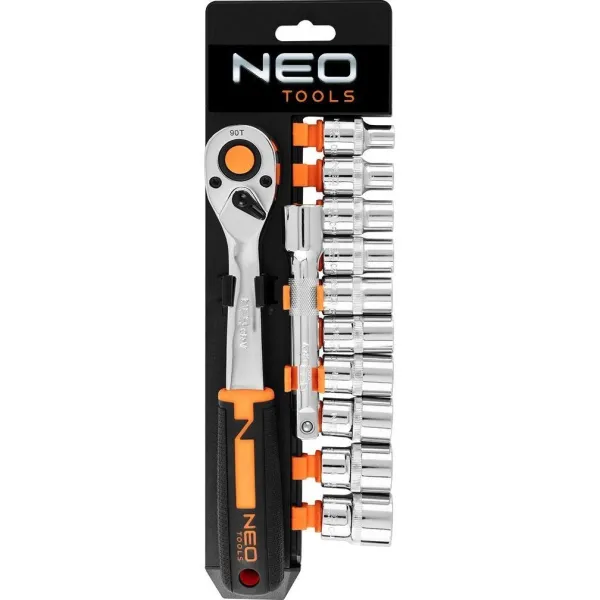 Набір торцевих головок 12шт, 1/2", тріскачка 90 зубців, CrV Neo Tools (10-030N)