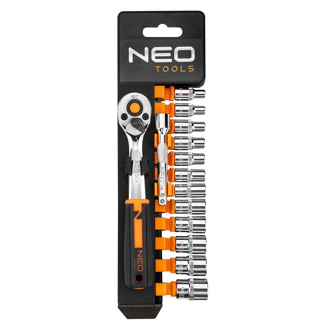Набір торцевих головок 14шт, 1/4", тріскачка 90 зубців, CrV Neo Tools (10-000) - Фото 3