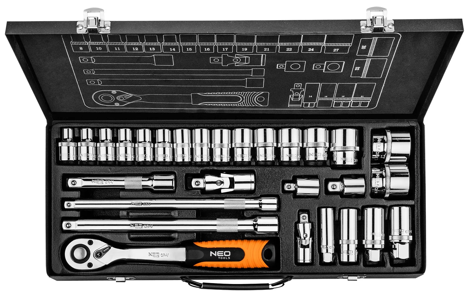 Набiр змiнних головок 1/2", 3/8" 28 шт. Neo Tools (08-677) Набiр змiнних головок 1/2", 3/8" 28 шт. Neo Tools (08-677)