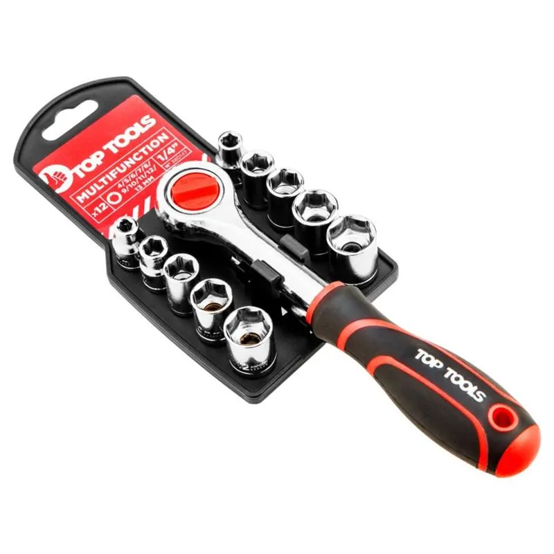 Набор торцевых головок 1/4", 12шт, с трещоткой Top Tools (38D147) Набор торцевых головок 1/4", 12шт, с трещоткой Top Tools (38D147)