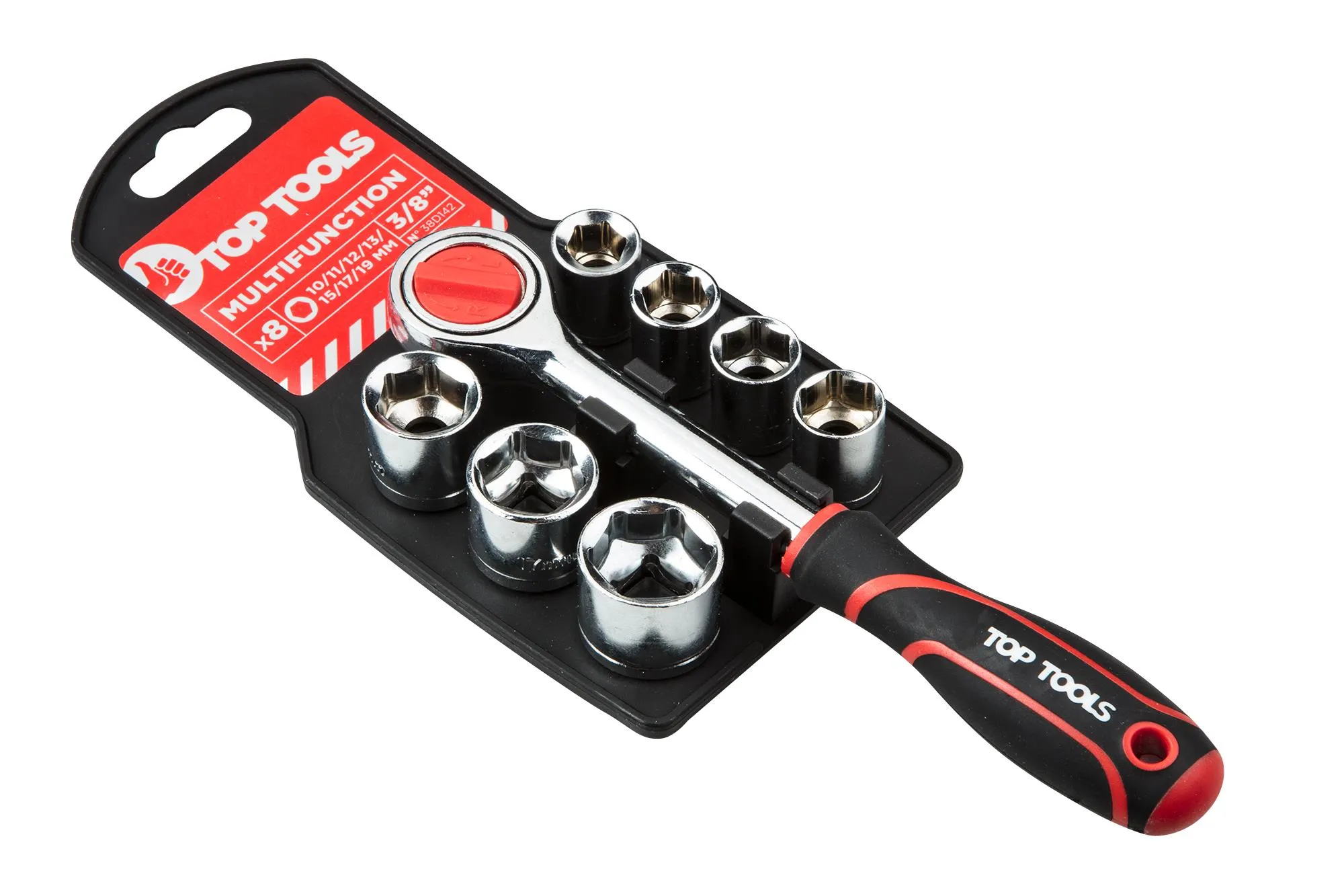 Набор торцевых головок 3/8", 8шт, с трещоткой Top Tools (38D142) - Фото 3