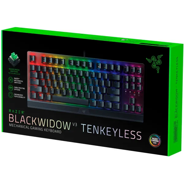 Клавиатура USB-A механическая, RGB, BlackWidow V3, TKL, Green Switch, EN/RU, чёрная Razer (RZ03-03490700-R3R1) - Фото 4