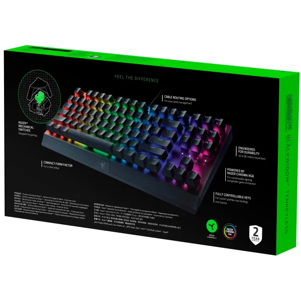 Клавиатура USB-A механическая, RGB, BlackWidow V3, TKL, Green Switch, EN/RU, чёрная Razer (RZ03-03490700-R3R1) - Фото 5