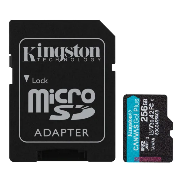 Карта памяти 256GB microSD C10 UHS-I U3 A2 V30 R200/W160MB/s + SD Kingston (SDCG4/256GB)