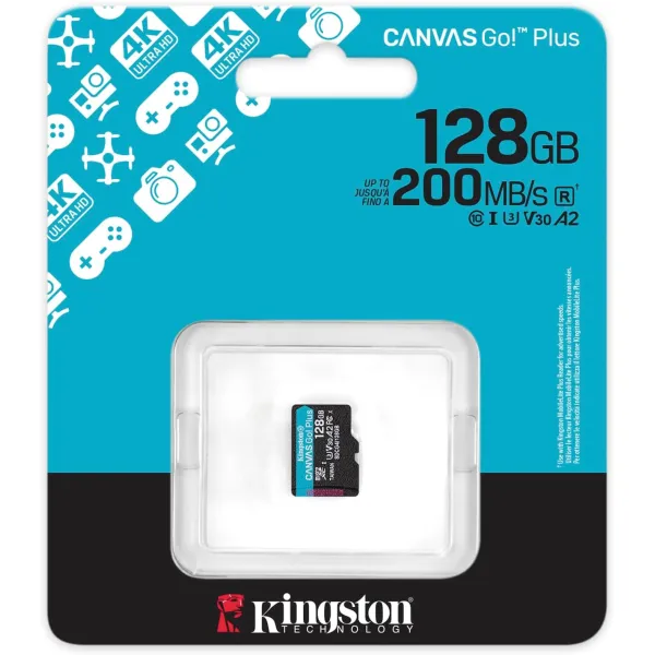 Карта памяти 128GB microSD C10 UHS-I U3 A2 V30 R200MB/s Kingston (SDCG4/128GBSP) - Фото 2