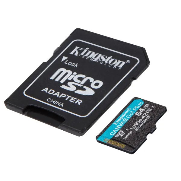 Карта памяти 64GB microSD C10 UHS-I U3 A2 V30 R200MB/s + SD Kingston (SDCG4/64GB) - Фото 1