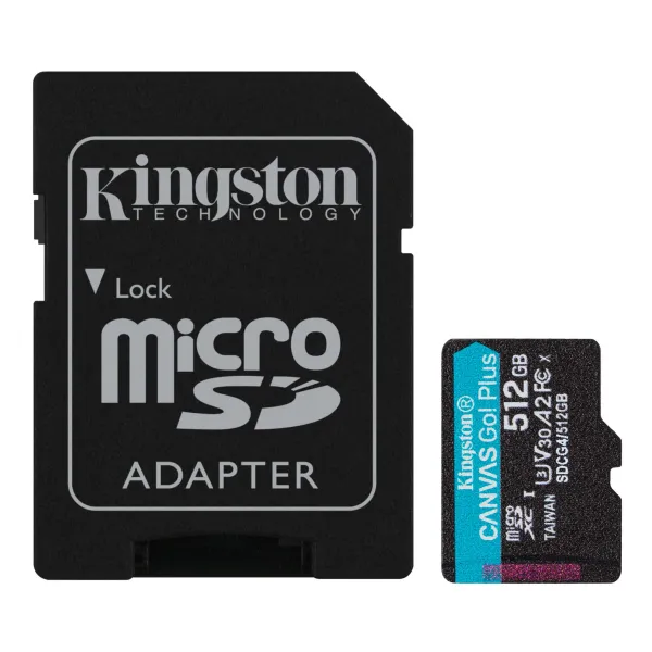 Карта памяти 512GB microSD C10 UHS-I U3 A2 V30 R200/W160MB/s + SD Kingston (SDCG4/512GB)
