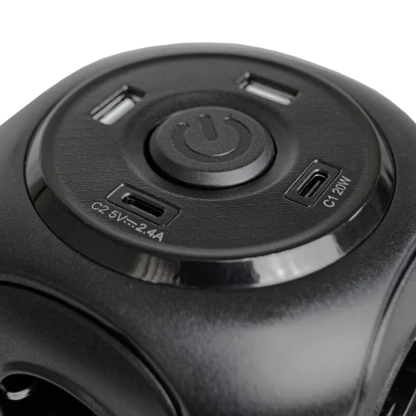 Фильтр сетевой 8 розеток + 2 х USB, 2 x USB-C, башня, 3 м, 16 А, 250 В, черный Patron Power (SP-1683-USBT) - Фото 1