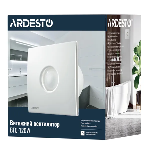 Витяжний вентилятор 20 Вт, 120 м3/г, 2300 об./хв., 33 дБ, білий Ardesto (BFC-120W) - Фото 7