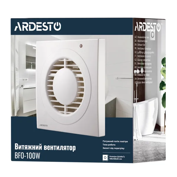 Витяжний вентилятор 15 Вт, 80 м3/г, 2400 об./хв., 33 дБ, білий Ardesto (BFO-100W) - Фото 7