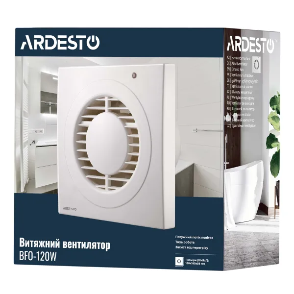 Витяжний вентилятор 20 Вт, 150 м3/г, 2300 об./хв., 35 дБ, білий Ardesto (BFO-120W) - Фото 7