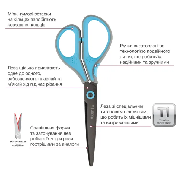 Ножиці офісні 19 см сіро-блакитні Titanium Lite Axent (6406-05-a) - Фото 1