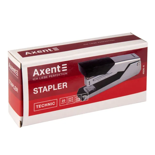 Степлер Technic металлический, 25 листов, скобы №24/6, хром Axent (4936-a) - Фото 1