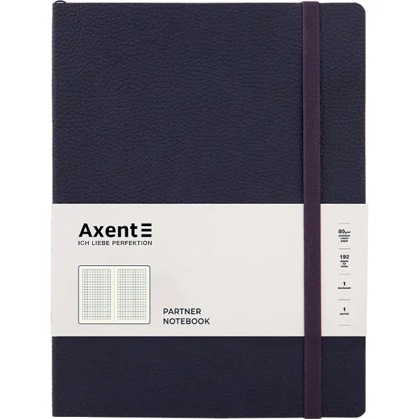 Книга записна Partner Soft L, 190х250, 96 арк, клітинка, синя Axent (8615-02-a)