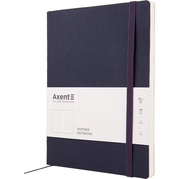 Книга записна Partner Soft L, 190х250, 96 арк, клітинка, синя Axent (8615-02-a) - Фото 1