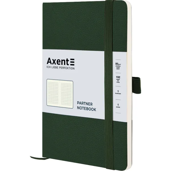 Книга записна Partner Soft Skin, 125х195, 96 арк, клітинка, темно-зел Axent (8616-23-a) - Фото 1