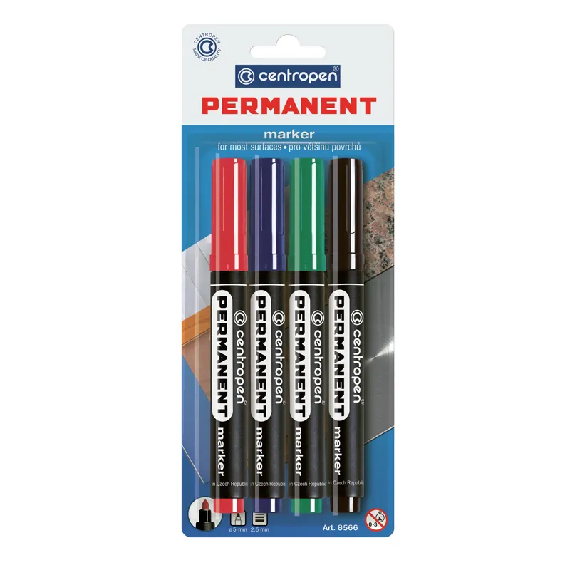 Маркер Permanent 8566/04, набор 4 шт, блистер Centropen (8566/4/bl) Маркер Permanent 8566/04, набор 4 шт, блистер Centropen (8566/4/bl)