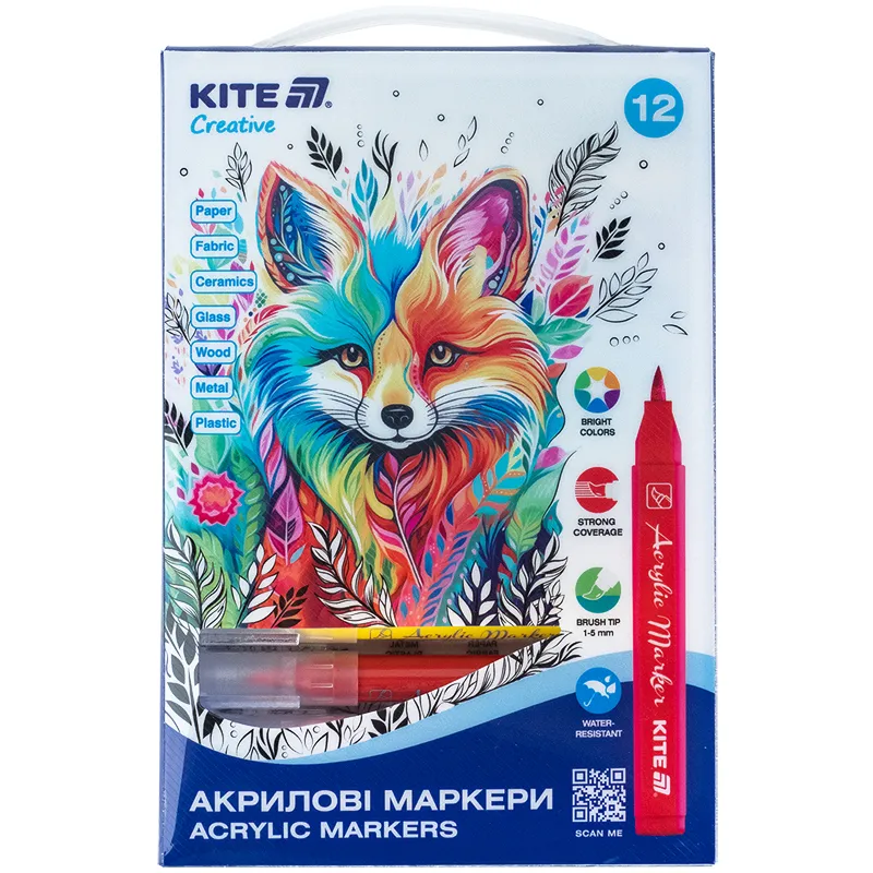 Маркери-пензлики акрилові, набір 12 шт, Kite Creative Kite (k-1159) Маркери-пензлики акрилові, набір 12 шт, Kite Creative Kite (k-1159)