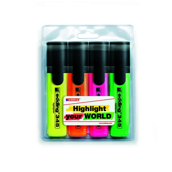 Маркер текстовий, Highlighter e-345 набір 4 шт, блістер PVC Edding (e-345/4/se)