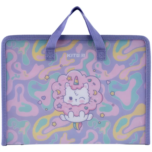 Папка-портфель на молнии, 1 отделение, A4 Rainbow Catcorn Kite (k24-202-1)