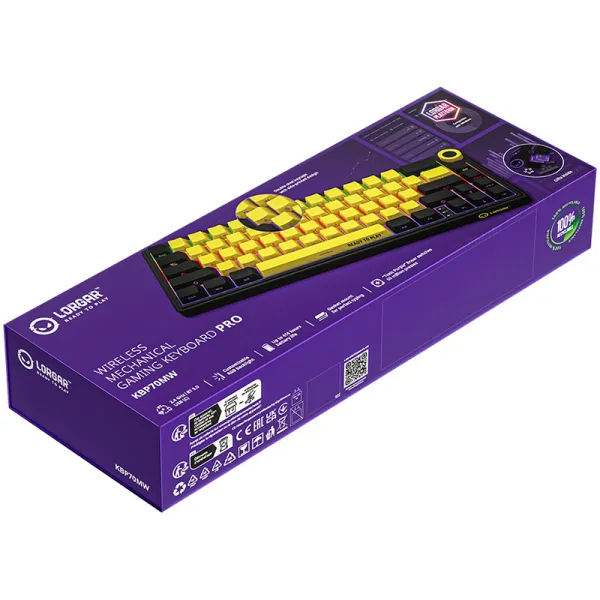 Клавиатура WL/BT/USB механическая, RGB, KBP70MW Pro, чёрно-жёлтая Lorgar (LRG-KBP70MW-YL-US) - Фото 3