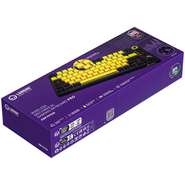 Клавиатура WL/BT/USB механическая, RGB, KBP7075W Pro, чёрно-жёлтая Lorgar (LRG-KBP7075W-YL-US) - Фото 2