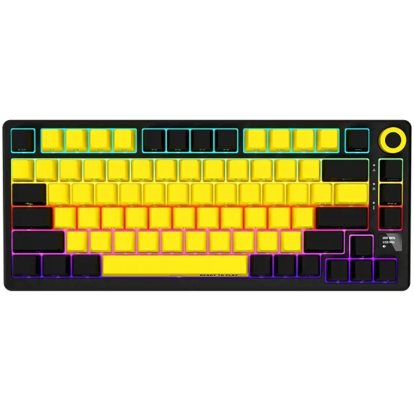 Клавиатура WL/BT/USB механическая, RGB, KBP7075W Pro, чёрно-жёлтая Lorgar (LRG-KBP7075W-YL-US)