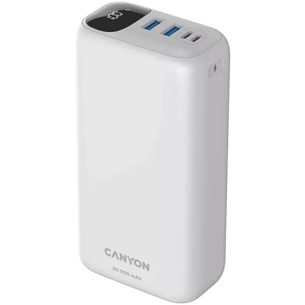 Акумулятор зовнішній Power Bank 30000 mAh PB-301, білий Canyon (CNE-CPB301W) - Фото 1