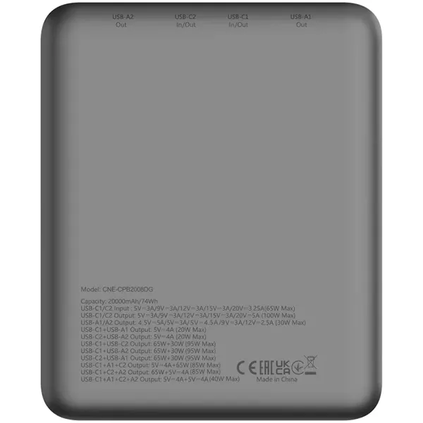 Акумулятор зовнішній Power Bank 20000 mAh PB-2008, темно-сірий Canyon (CNE-CPB2008DG) - Фото 1