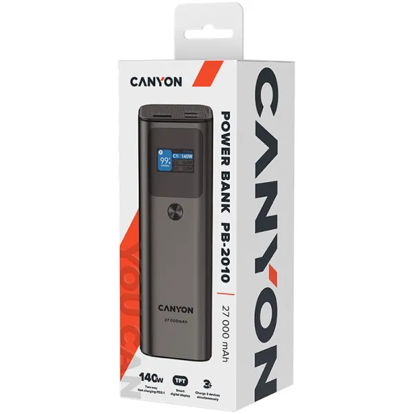 Аккумулятор внешний Power Bank 27000 mAh PB-2010, темно-серый Canyon (CNE-CPB2010DG) - Фото 4