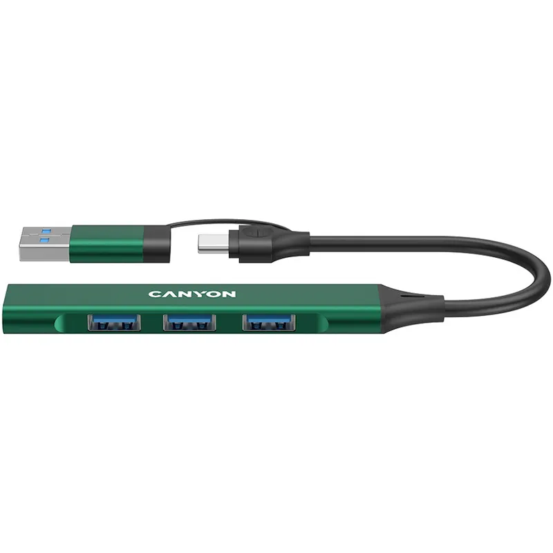 Хаб 4-в-1 мультипорт USB-A, USB-C DS-02, зеленый Canyon (CNS-TDS02GR) - Фото 1