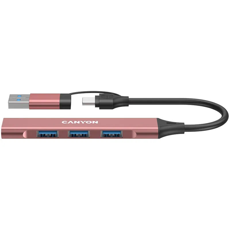 Хаб 4-в-1 мультипорт USB-A, USB-C DS-02, рожевий Canyon (CNS-TDS02P) - Фото 1