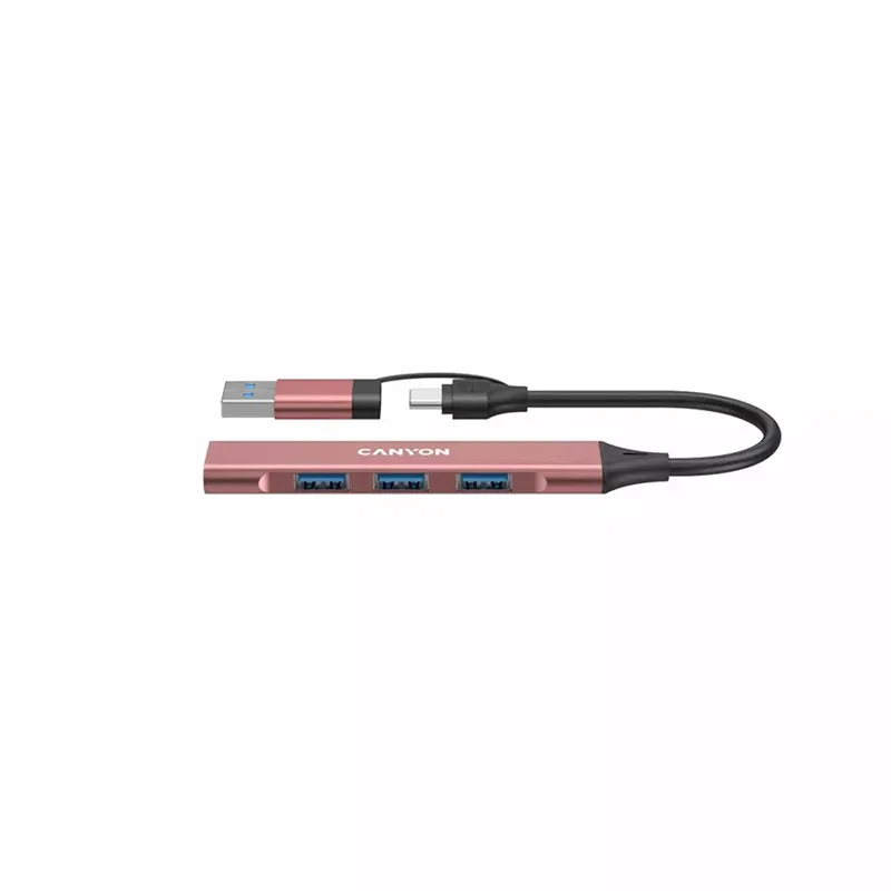 Хаб 4-в-1 мультипорт USB-A, USB-C DS-02 рожевий Canyon (CNS-TDS02P) Хаб 4-в-1 мультипорт USB-A, USB-C DS-02 рожевий Canyon (CNS-TDS02P)