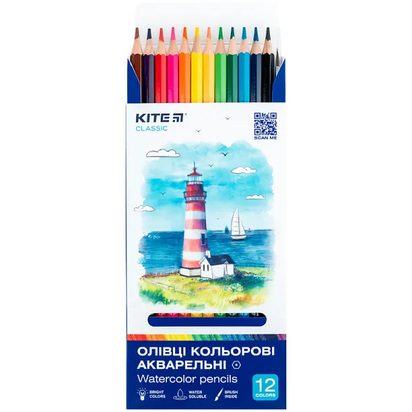 Карандаши цветные акварельные, 12 шт Classic Kite (K-1049) - Фото 3