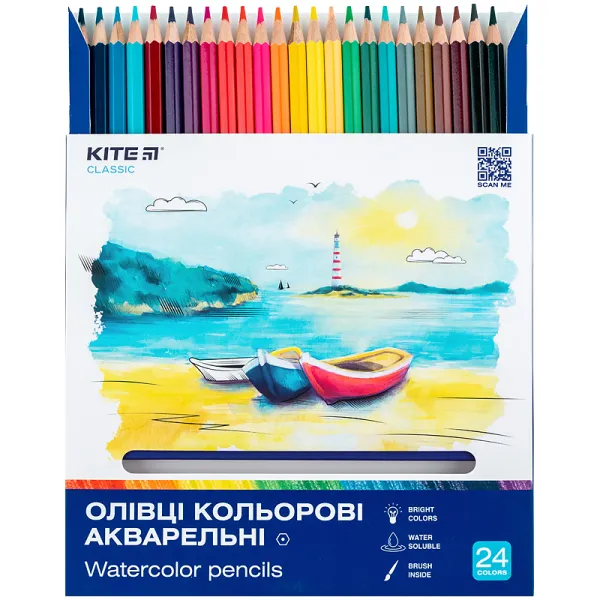 Карандаши цветные акварельные, 24 шт Classic Kite (K-1050) - Фото 3