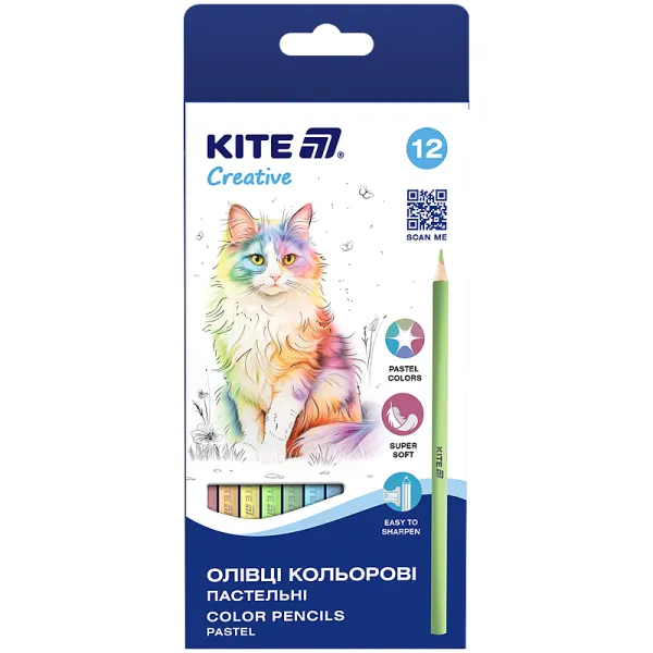 Олівці кольорові 12 шт Creative Pastel Kite (K-451) - Фото 3