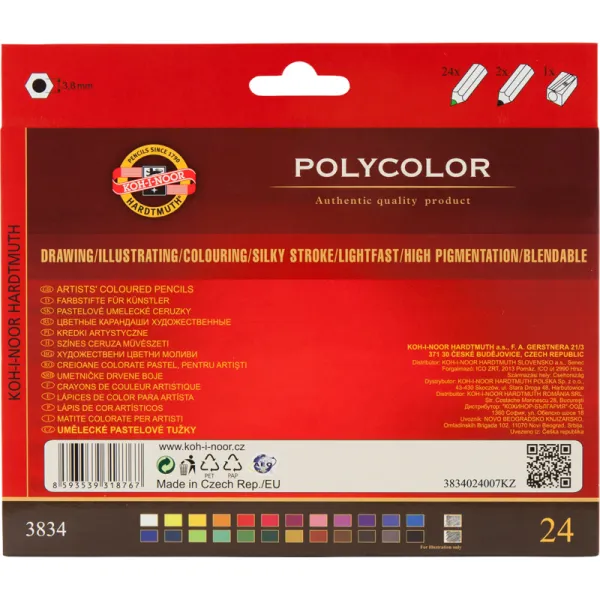 Художні кольорові олівці POLYCOLOR, 24 кольори картонна упаковка Koh-i-noor (3834) - Фото 1