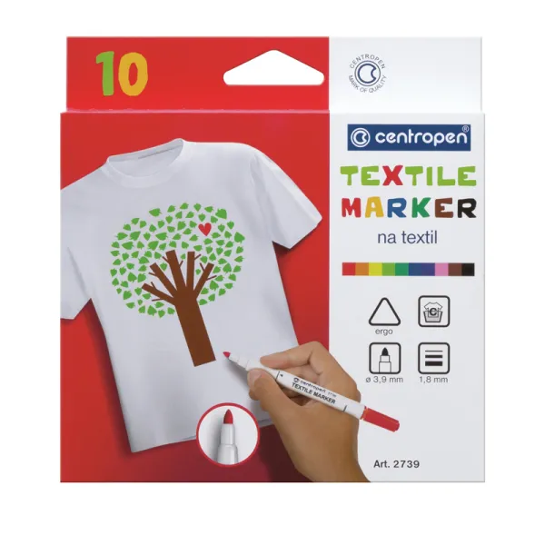 Маркер для текстиля Textile 2739 2 мм, набор 10 цветов Centropen (2739.10)