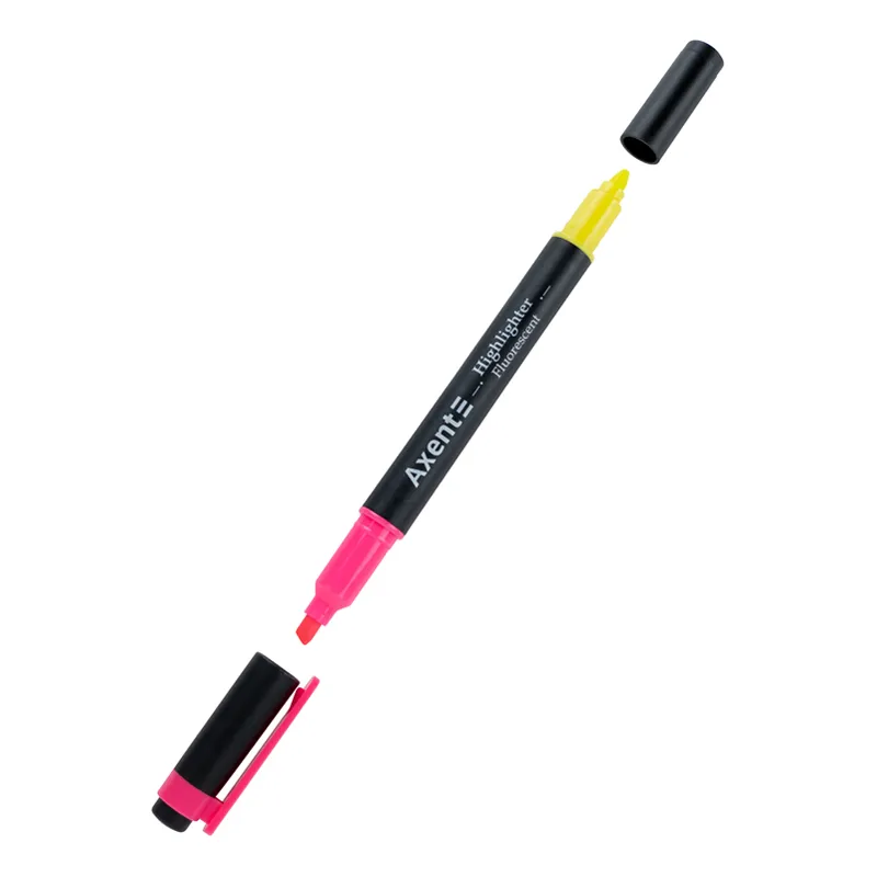 Маркер Highlighter Dual 2534-A, 2-4 мм клиноподібний, рожевий-жовтий Axent (2534-10-A) - Фото 2