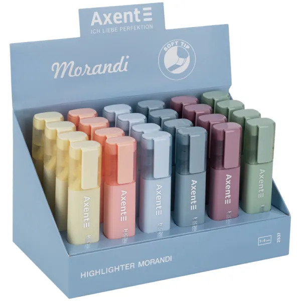 Маркер текстовый, Highlighter 2537-A, 1-5 мм, клинообразный, morandi ассорти Axent (2537-50-A) - Фото 2