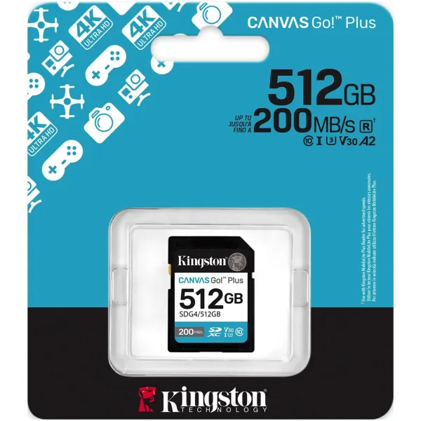 Карта памяти 512GB SD C10 UHS-I U3 V30 R200/W160MB/s Kingston (SDG4/512GB) - Фото 2
